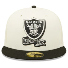 Load image into Gallery viewer, Las Vegas Raiders New Era NFL 59FIFTY 5950 Fitted Cap Hat Cream Crown Black Visor Team Color Logo (2022 Sideline)