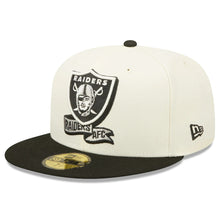 Load image into Gallery viewer, Las Vegas Raiders New Era NFL 59FIFTY 5950 Fitted Cap Hat Cream Crown Black Visor Team Color Logo (2022 Sideline)