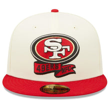Load image into Gallery viewer, San Francisco 49ers New Era NFL 59FIFTY 5950 Fitted 2022 Sideline Cap Hat Cream Crown Red Visor Team Color Logo