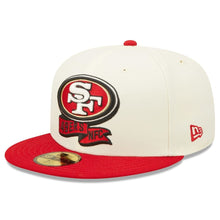 Load image into Gallery viewer, San Francisco 49ers New Era NFL 59FIFTY 5950 Fitted 2022 Sideline Cap Hat Cream Crown Red Visor Team Color Logo