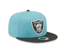 Load image into Gallery viewer, Las Vegas Raiders New Era 9FIFTY 950 Snapback Cap Hat Light Blue Crown Dark Gray Visor Dark Gray/White Logo (Color Pack)