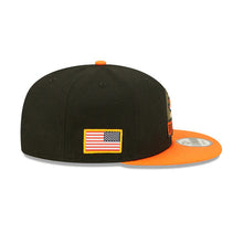 Load image into Gallery viewer, Denver Broncos New Era NFL 9FIFTY 950 Snapback Cap Hat Black Crown Orange Visor Camo Logo America Flag Side Patch (2022 Salute To Service)