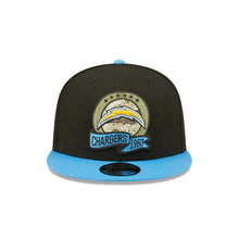 Load image into Gallery viewer, Los Angeles Chargers New Era NFL 9FIFTY 950 Snapback Cap Hat Black Crown Sky Blue Visor Camo Logo (2022 Salute To Service)