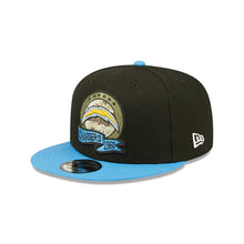 Load image into Gallery viewer, Los Angeles Chargers New Era NFL 9FIFTY 950 Snapback Cap Hat Black Crown Sky Blue Visor Camo Logo (2022 Salute To Service)