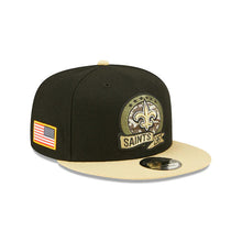 Load image into Gallery viewer, New Orleans Saints New Era NFL 9FIFTY 950 Snapback Cap Hat Black Crown Wheat Visor Camo Logo (2022 Salute To Service)