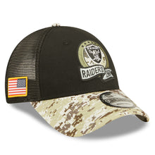 Load image into Gallery viewer, Las Vegas Raiders New Era 9FORTY 940 Adjustable Cap Hat Black Crown Camo Visor Team Color Logo (2022 Salute To Service)