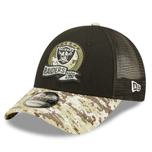 Load image into Gallery viewer, Las Vegas Raiders New Era 9FORTY 940 Adjustable Cap Hat Black Crown Camo Visor Team Color Logo (2022 Salute To Service)