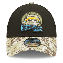 Load image into Gallery viewer, Los Angeles Chargers New Era NFL 9FORTY 940 Adjustable Cap Hat Black Crown Camo Visor Team Color Logo (2022 Salute To Service)