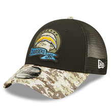 Load image into Gallery viewer, Los Angeles Chargers New Era NFL 9FORTY 940 Adjustable Cap Hat Black Crown Camo Visor Team Color Logo (2022 Salute To Service)