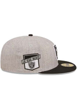 Load image into Gallery viewer, Las Vegas Raiders New Era 59FIFTY 5950 Fitted Cap Hat Heather Gray Crown Black Visor Team Color Logo With Side Patch
