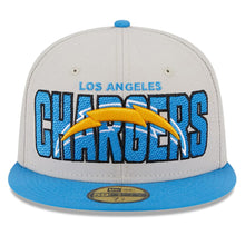 Load image into Gallery viewer, Los Angeles Chargers New Era NFL 59FIFTY 5950 Fitted Cap Hat Stone Crown Sky Blue Visor Team Color Logo Gray UV (2023 Draft On Stage)
