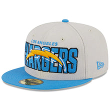 Load image into Gallery viewer, Los Angeles Chargers New Era NFL 59FIFTY 5950 Fitted Cap Hat Stone Crown Sky Blue Visor Team Color Logo Gray UV (2023 Draft On Stage)