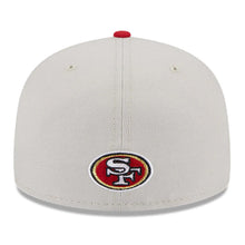 Load image into Gallery viewer, San Francisco 49ers New Era NFL 59FIFTY 5950 Fitted Cap Hat Stone Crown Red Visor Team Color Logo (2023 Draft On Stage)
