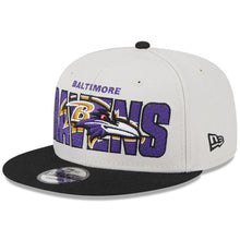 Load image into Gallery viewer, Baltimore Ravens New Era 59FIFTY 5950 Fitted Cap Hat Stone Crown Black Visor Team Color Logo (2023 Draft On Stage)