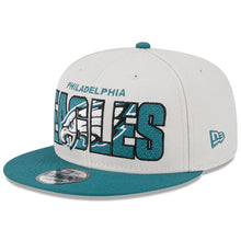 Load image into Gallery viewer, Philadelphia Eagles New Era NFL 9FIFTY 950 Snapback Cap Hat Stone Crown Green Visor Team Color Logo (2023 Draft On Stage)