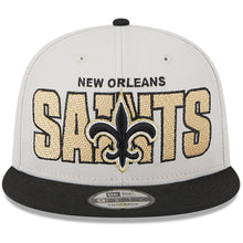 Load image into Gallery viewer, New Orleans Saints New Era NFL 9FIFTY 950 Snapback Cap Hat Stone Crown Black Visor Team Color Logo (2023 Draft On Stage)