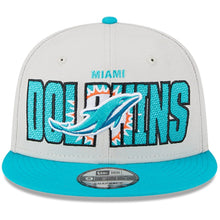 Load image into Gallery viewer, Miami Dolphins New Era NFL 9FIFTY 950 Snapback Cap Hat Stone Crown Aqua Visor Team Color Logo (2023 Draft On Stage)