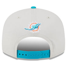 Load image into Gallery viewer, Miami Dolphins New Era NFL 9FIFTY 950 Snapback Cap Hat Stone Crown Aqua Visor Team Color Logo (2023 Draft On Stage)