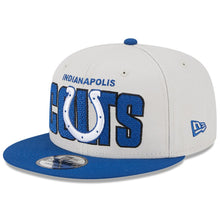 Load image into Gallery viewer, Indianapolis Colts New Era NFL 9FIFTY 950 Snapback Cap Hat Stone Crown Royal Blue Visor Royal Blue/White Logo (2023 Draft On Stage)