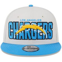 Load image into Gallery viewer, Los Angeles Chargers New Era NFL 9FIFTY 950 Snapback Cap Hat Stone Crown Sky Blue Visor Team Color Logo (2023 Draft On Stage)