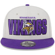 Load image into Gallery viewer, Minnesota Vikings New Era NFL 9FIFTY 950 Snapback Cap Hat Stone Crown Purple Visor Team Color Logo (2023 Draft On Stage)