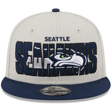 Load image into Gallery viewer, Seattle Seahawks New Era NFL 9FIFTY 950 Snapback Cap Hat Stone Crown Light Navy Blue Visor Team Color Logo (2023 Draft On Stage)