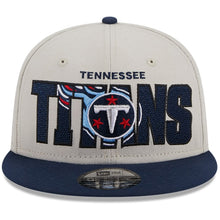 Load image into Gallery viewer, Tennessee Titans New Era NFL 9FIFTY 950 Snapback Cap Hat Store Crown Light Navy Blue Visor Team Color Logo (2023 Draft On Stage)
