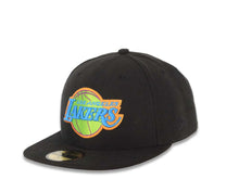 Load image into Gallery viewer, Los Angeles Lakers New Era NBA 59FIFTY 5950 Fitted Cap Hat Black Crown/Visor Blue/Green/Orange Logo (Tonal Pop)