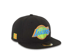 Load image into Gallery viewer, Los Angeles Lakers New Era NBA 59FIFTY 5950 Fitted Cap Hat Black Crown/Visor Blue/Green/Orange Logo (Tonal Pop)