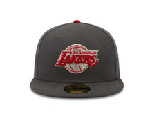Load image into Gallery viewer, Los Angeles Lakers New Era NBA 59FIFTY 5950 Fitted Cap Hat Dark Gray Crown/Visor Red/Gray Logo