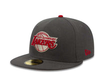 Load image into Gallery viewer, Los Angeles Lakers New Era NBA 59FIFTY 5950 Fitted Cap Hat Dark Gray Crown/Visor Red/Gray Logo
