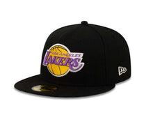 Load image into Gallery viewer, Los Angeles Lakers New Era 59FIFTY 5950 NBA Fitted Cap Hat Black Crown/Visor Team Color Logo City Flag UV (City Factor)