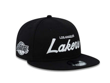 Load image into Gallery viewer, Los Angeles Lakers New Era NBA 9FIFTY 950 Snapback Cap Hat Black Crown/Visor White Script Logo
