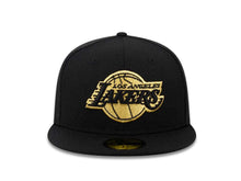 Load image into Gallery viewer, Los Angeles Lakers New Era NBA 59FIFTY 5950 Fitted Cap Hat Black Crown/Visor Black/Metallic Gold Logo