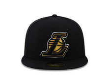 Load image into Gallery viewer, Los Angeles Lakers New Era NBA 59FIFTY 5950 Fitted Cap Hat Black Crown/Visor Black/Metallic Gold "L" Logo