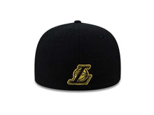 Load image into Gallery viewer, Los Angeles Lakers New Era NBA 59FIFTY 5950 Fitted Cap Hat Black Crown/Visor Black/Metallic Gold "L" Logo
