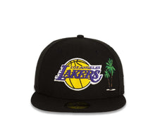 Load image into Gallery viewer, Los Angeles Lakers New Era NBA 59Fifty 5950 Fitted Cap Hat Black Crown/Visor Default Log with Palm Trees Taco Back Logo Gray UV