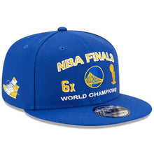 Load image into Gallery viewer, Golden State Warriors New Era NBA 9FIFTY 950 Snapback Cap Hat Royal Blue Crown/Visor Team Color Logo 6x World Champions Patches (Finals Icon)