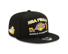 Load image into Gallery viewer, Los Angeles Lakers New Era NBA 9FIFTY 950 Snapback Cap Hat Black Crown/Visor Team Color Logo 17x World Champions Patches (Finals Icon)