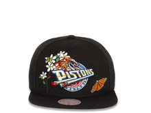 Load image into Gallery viewer, Detroit Pistons Mitchell & Ness NBA Snapback Black Crown/Visor Deafult Logo with Flowers/Butterfly Gray UV (State Flower)