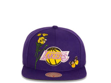 Load image into Gallery viewer, Los Angeles Lakers Mitchell & Ness NBA Snapback Purple Crown/Visor Deafult Logo with Flowers/Butterfly Gray UV (State Flower)