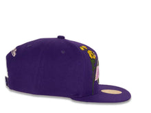 Load image into Gallery viewer, Los Angeles Lakers Mitchell & Ness NBA Snapback Purple Crown/Visor Deafult Logo with Flowers/Butterfly Gray UV (State Flower)