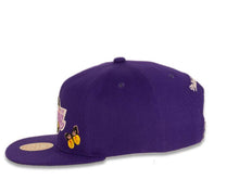 Load image into Gallery viewer, Los Angeles Lakers Mitchell & Ness NBA Snapback Purple Crown/Visor Deafult Logo with Flowers/Butterfly Gray UV (State Flower)