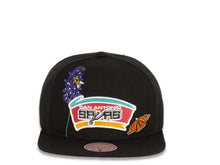 Load image into Gallery viewer, San Antonio Spurs Mitchell & Ness NBA Snapback Black Crown/Visor Deafult Logo with Flowers/Butterfly Gray UV (State Flower)