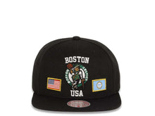 Load image into Gallery viewer, Boston Celtics Mitchell & Ness NBA Snapback Black Crown/Visor Deafult Logo with Flags Gray UV (City Pride)