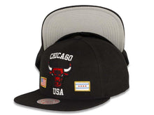 Load image into Gallery viewer, Chicago Bulls Mitchell & Ness NBA Snapback Black Crown/Visor Deafult Logo with Flags Gray UV (City Pride)