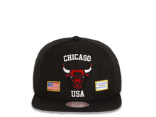 Load image into Gallery viewer, Chicago Bulls Mitchell & Ness NBA Snapback Black Crown/Visor Deafult Logo with Flags Gray UV (City Pride)