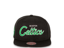 Load image into Gallery viewer, Mitchell & Ness Snapback Boston Celtics Black Crown Script Logo Sports Specialty Satin UV