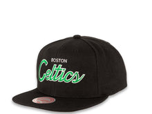 Load image into Gallery viewer, Mitchell & Ness Snapback Boston Celtics Black Crown Script Logo Sports Specialty Satin UV