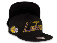Load image into Gallery viewer, Mitchell & Ness Snapback Los Angeles Lakers Black Crown Script Logo Sports Specialty Satin UV
